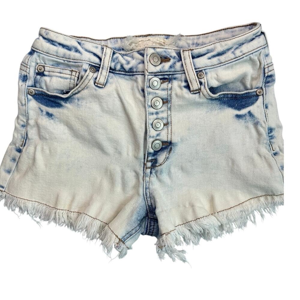 Altar'd State Acid Wash Button Fly Raw Hem Stretch Denim Cutoff Shorts 24/0
